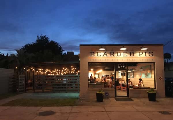 restaurant exterior at night