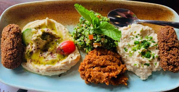 appetizer plate with hummus