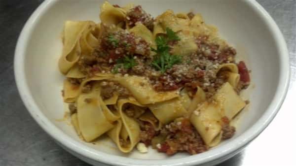 Fettuccine with meat sauce.