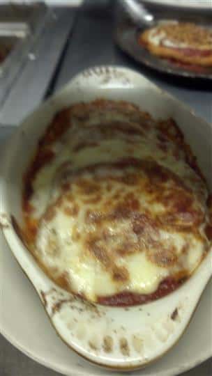 Baked chicken or veal parmigiana.