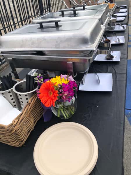 catering spread of hot dishes
