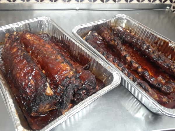 large trays of barbecued Ribs