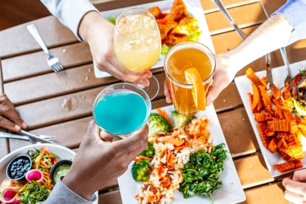 Three drinks and dishes