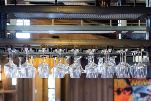 rack of wine glasses