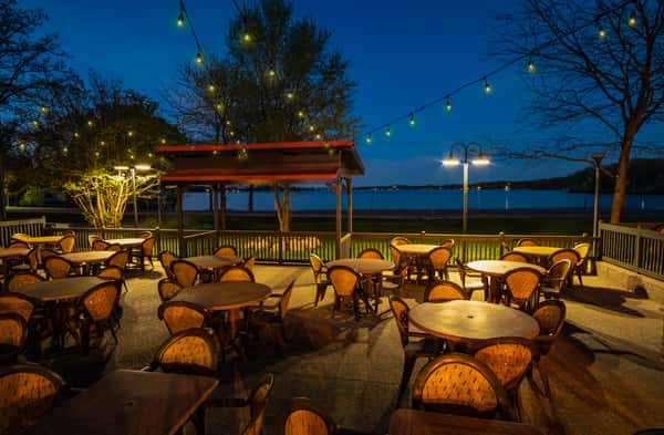 outdoor seating area at night