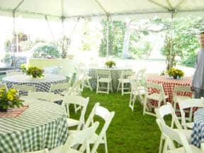 table outside with flowers in the middle