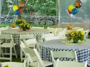 table outside with flowers in the middle