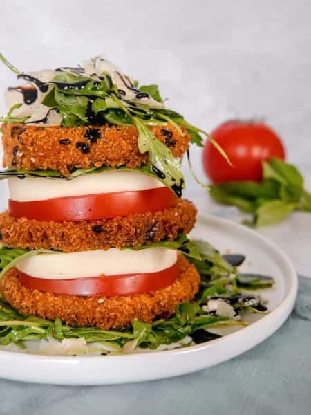 Crispy Eggplant Caprese Stack