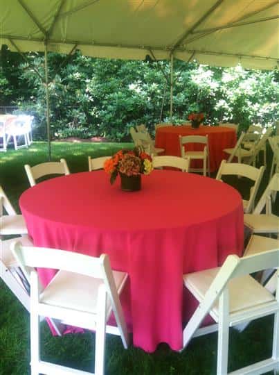 table outside with flowers in the middle