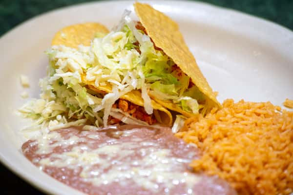 Two Tacos, Rice and Beans