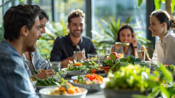corporate people eating healthy food