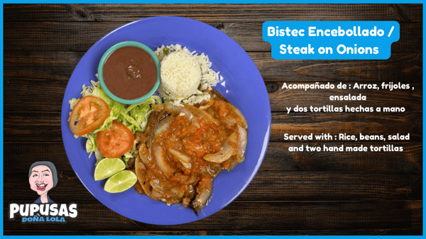 Bistec encebollado , home style , salvadorean food