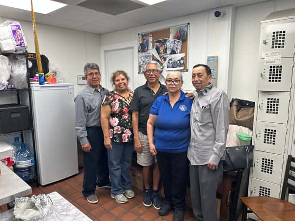 Family inside restaurant