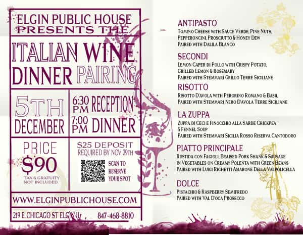 Elgin Public House Italian Wine Dinner Pairing Elgin Public House