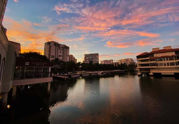 Sunset on waterfront