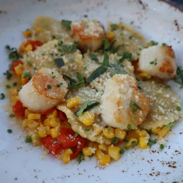 Scallops w/ Corn and Squash Ravioli