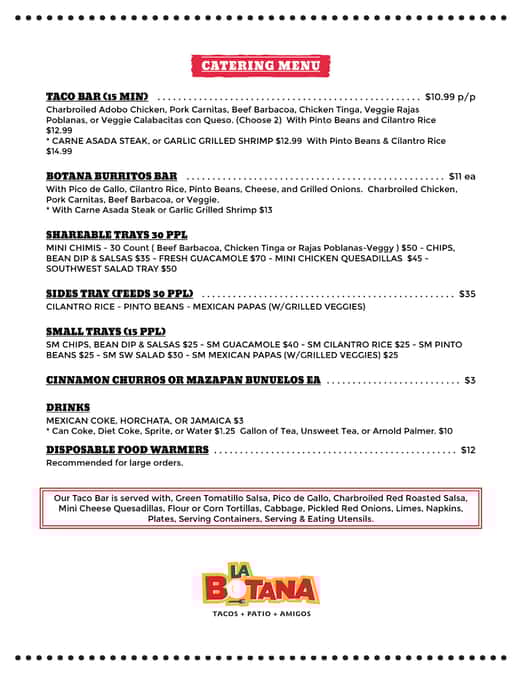 Menus La Botana Mexican Restaurant in Tucson, AZ