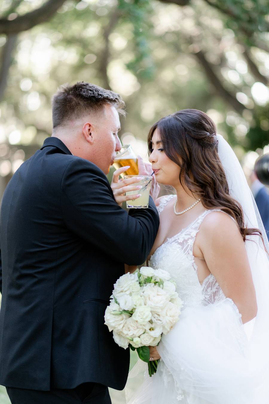 Wedding party gathered on the venue grounds