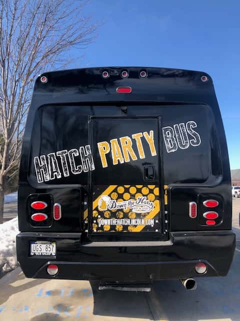 Back of Hatch black Party Bus