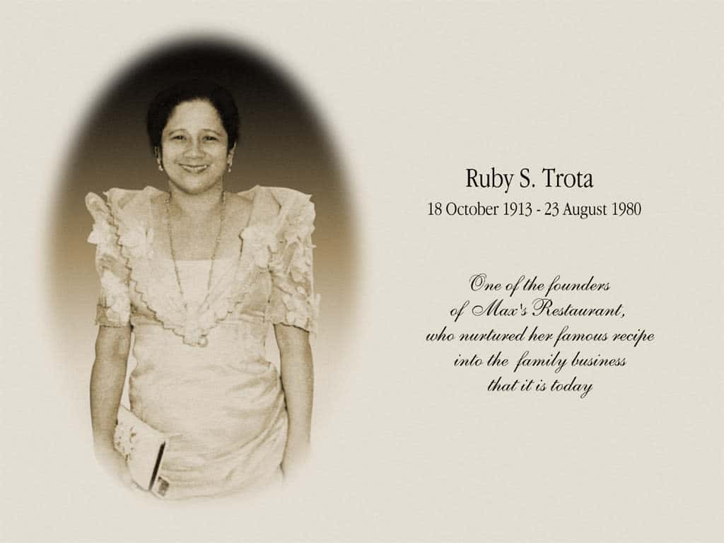ruby s trota obituary - 10/18/1913 to 8/23/1980 - one of the founders of Max's Restaurant who nurtured her recipe into the family business it is today