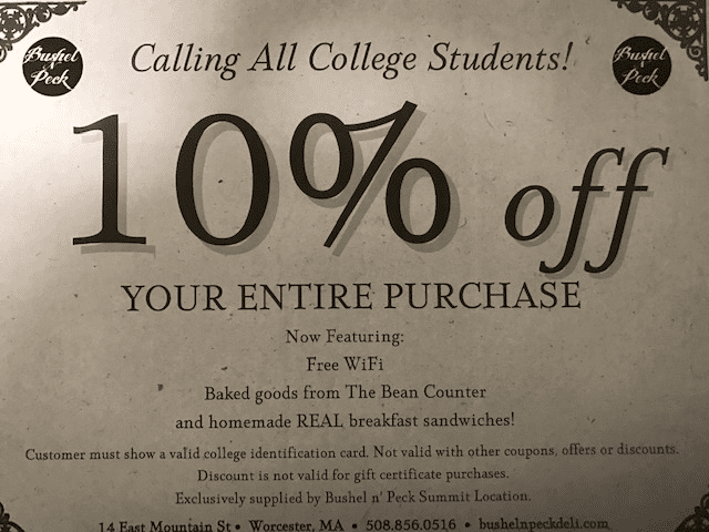 10% off for your entire purchase for college students!