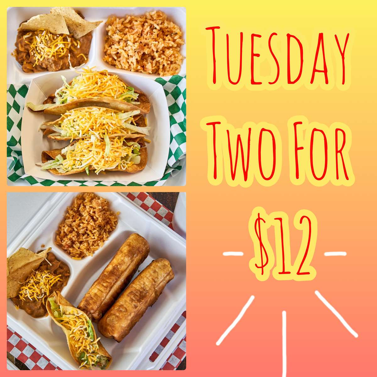 2 Dinners for $12