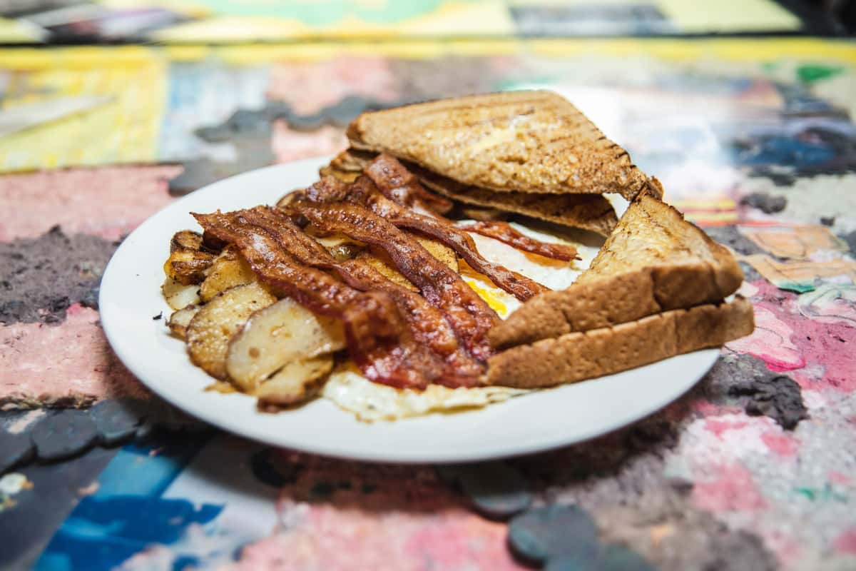2 Eggs, Toast, Homefries with Bacon, Sausage or Ham Breakfast Menu
