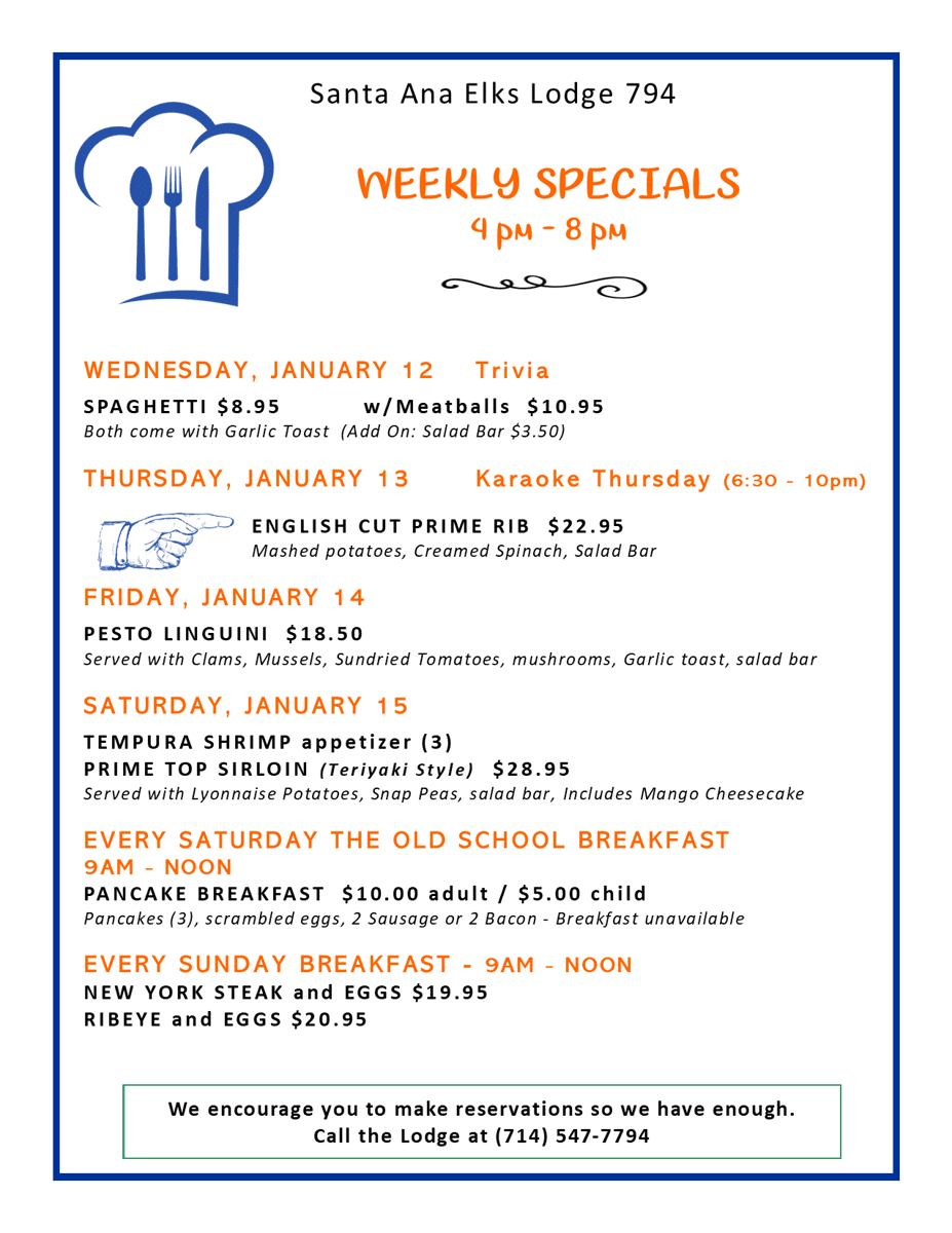 This weeks Specials