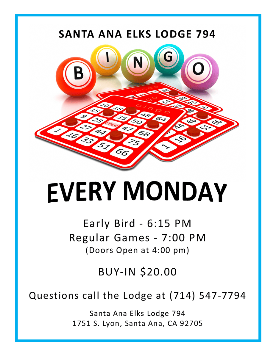 Bingo Info Santa Ana Elks