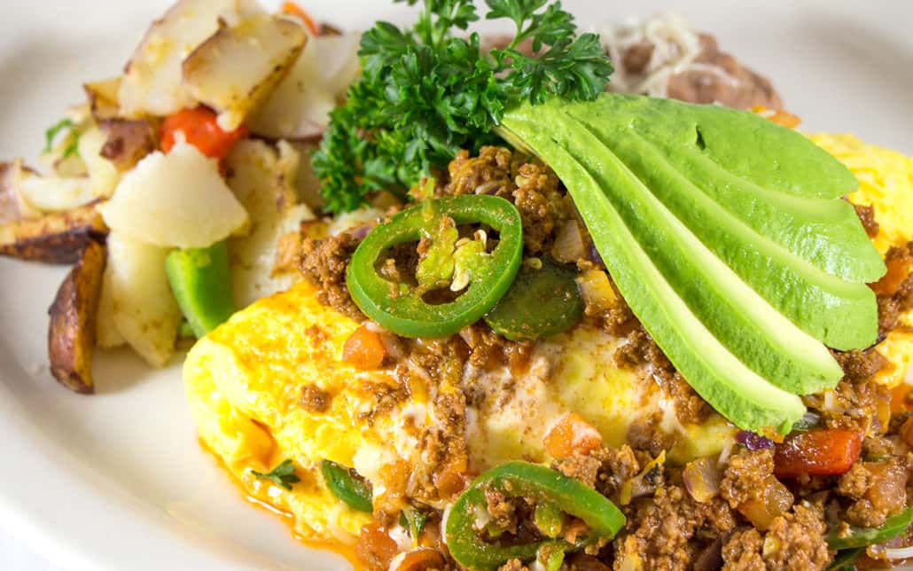 GROUND BEEF SPICY OMELETTE Breakfast J&J's Diner Diner in San