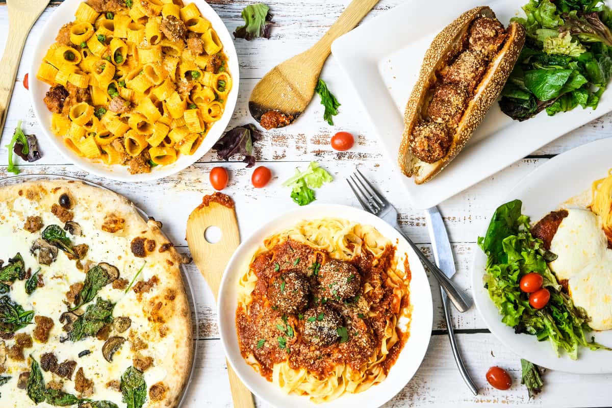 a table of italian food
