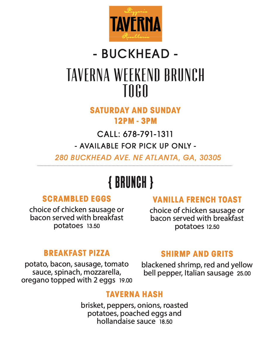 Buckhead Brunch menu Taverna Italian Restaurant
