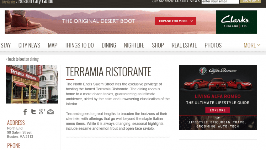 "The North End's Salem Street has the exclusive privilege of hosting the famed Terramia Ristorante" – Just Luxe