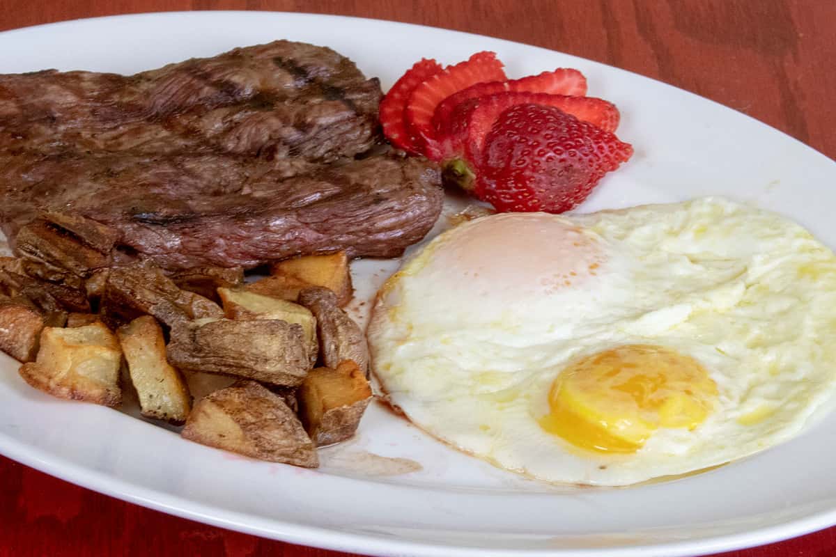 Skirt Steak & Two Eggs Breakfast Allegra California Cafe Italian