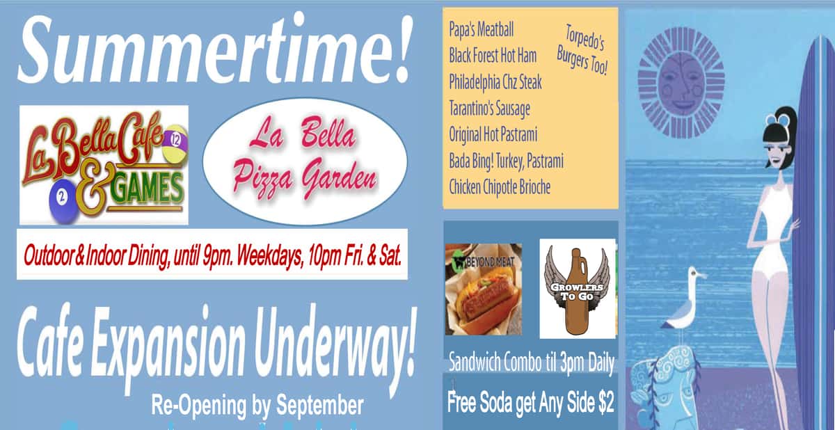 Summer Sandwich Combo Available Daily till 3pm Opening Café & Games by September