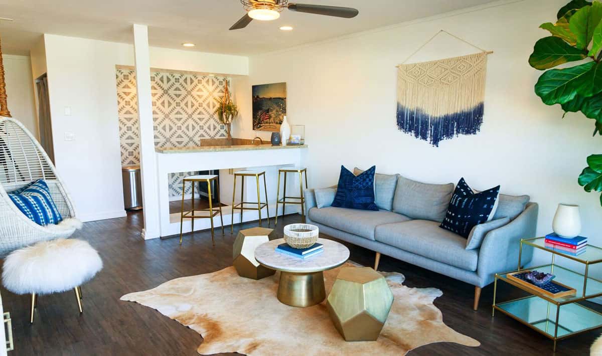 photo of gorjana bungalow with couch and bar