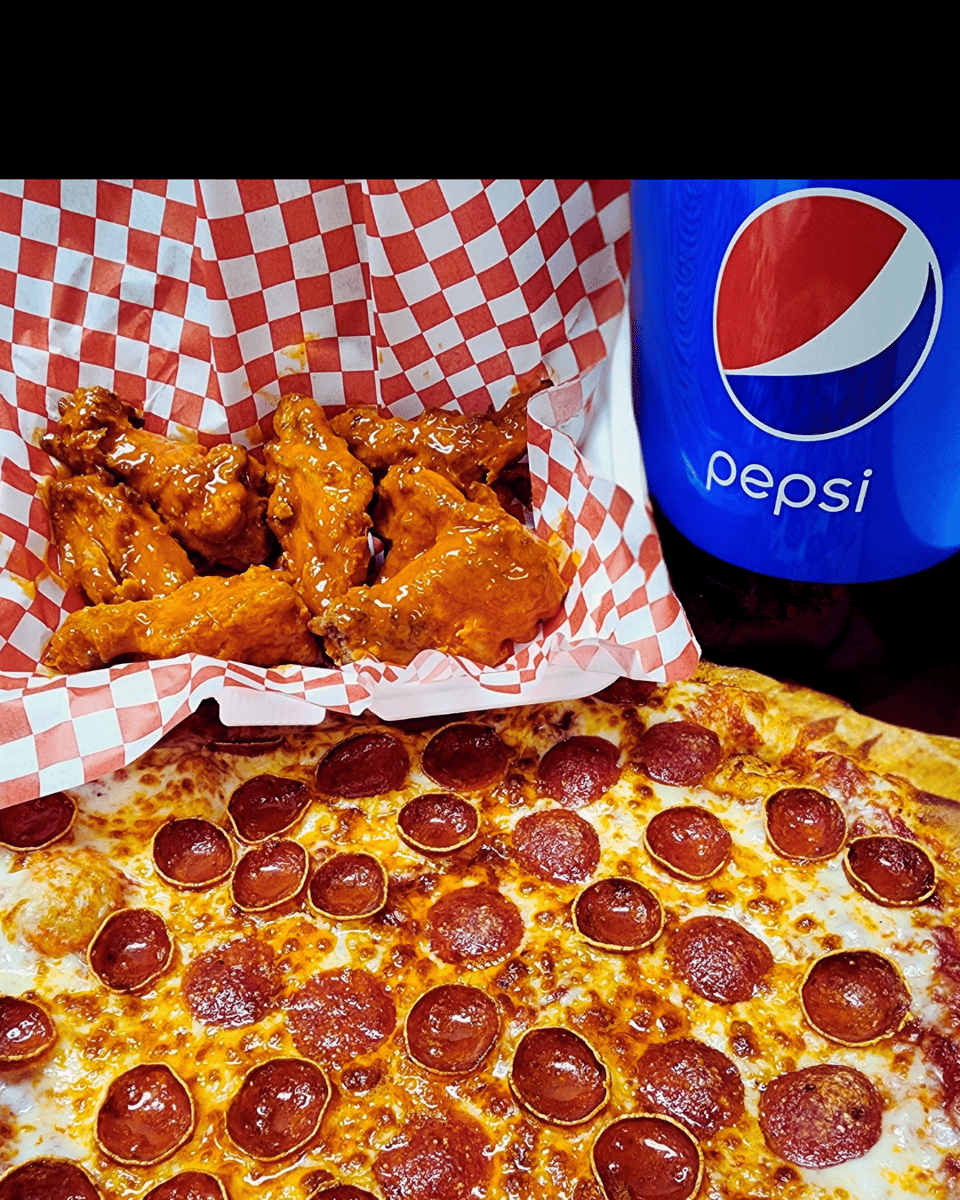 Large 1 Topping, 8 Wings & 2 Liter of Soda - Crazy Daves Pizza