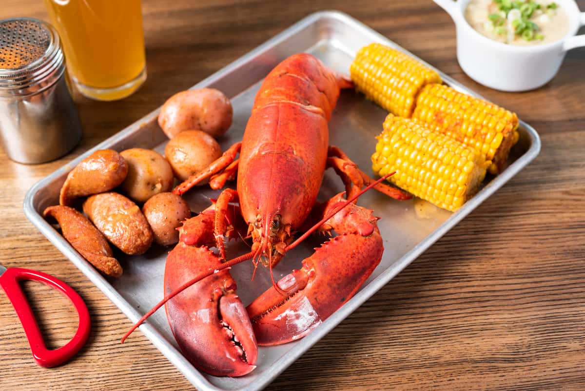 Live Maine Lobster with potatoes and corn on the cob