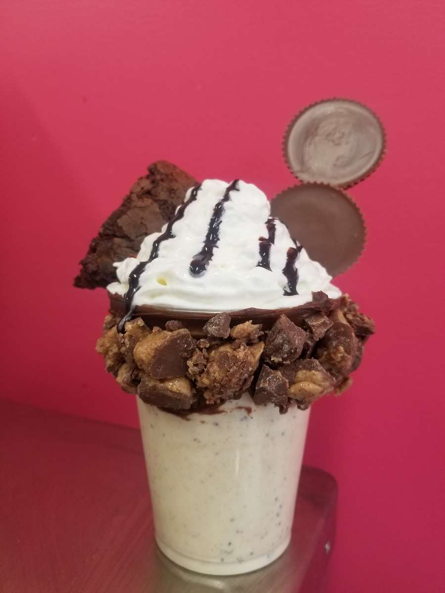Peanut Butter Brownie Extreme Milkshake - Mrs. Moo's Corner - Ice
