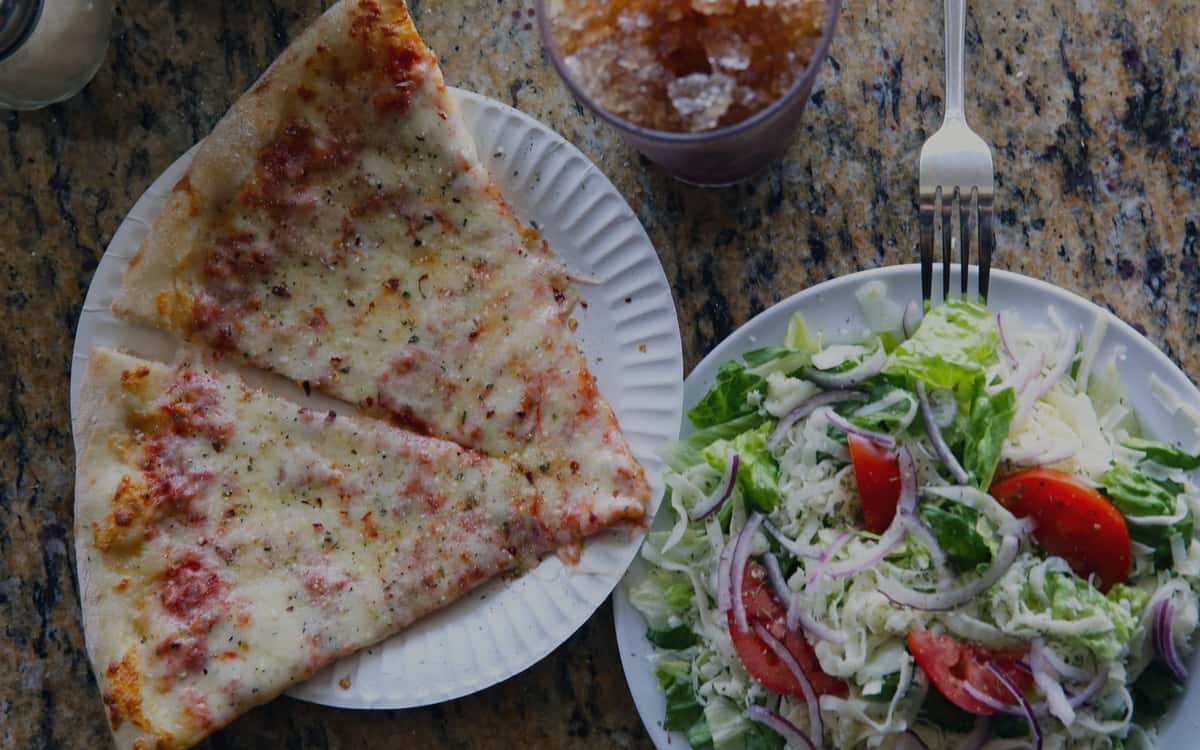 pizza with salad