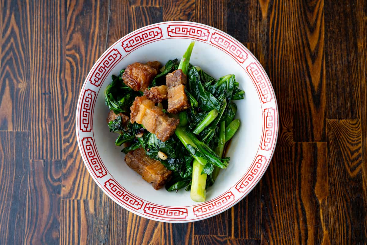Kanah Fai Daeng | Pork Belly w/Chinese Broccoli and Roasted Red Chili (Over Rice)