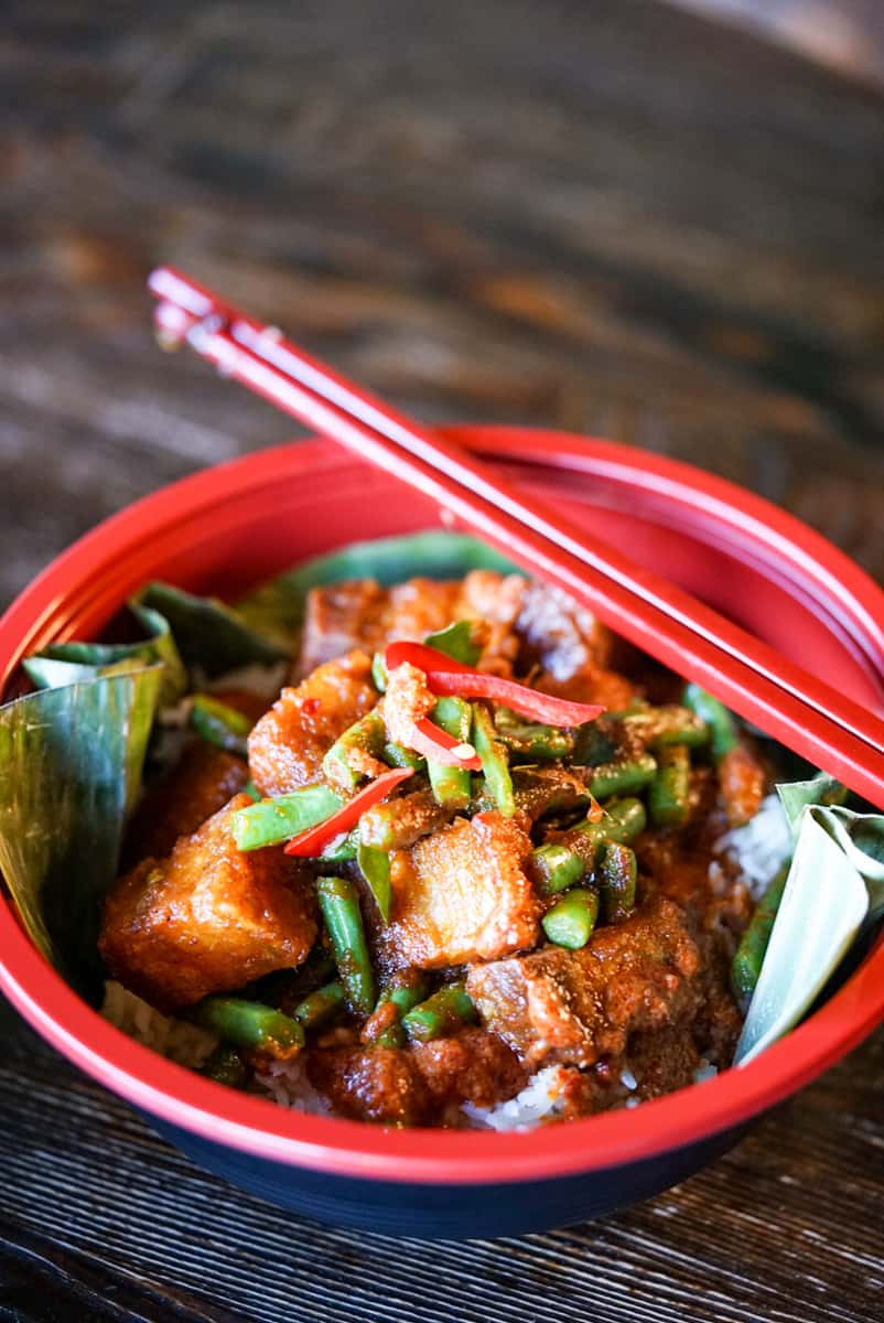 Prik Khing | Pork Belly w/Green Beans & Red Chili Paste (Over Rice)