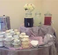 Vintage Tea Cups/Glass Jars with Spigots Wheelbarrows