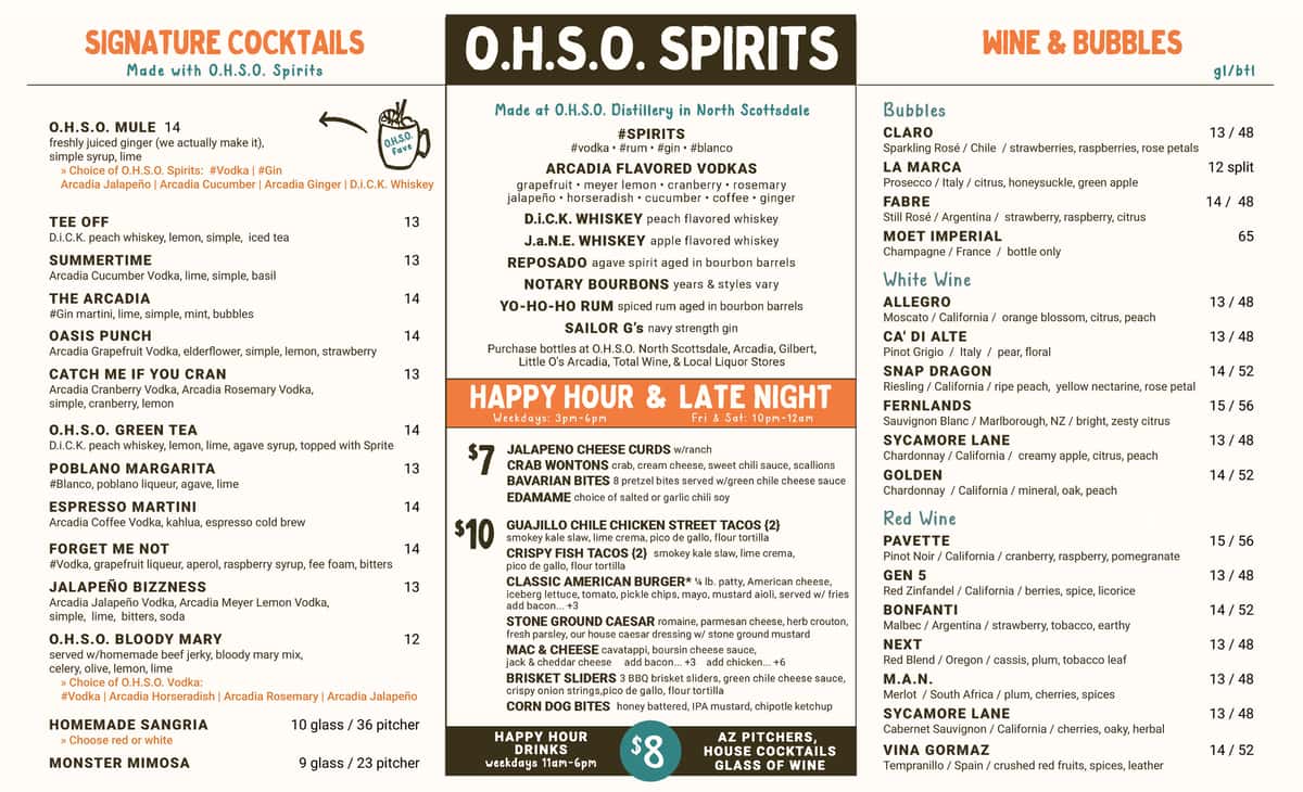 Menu - OHSO Brewery + Distillery