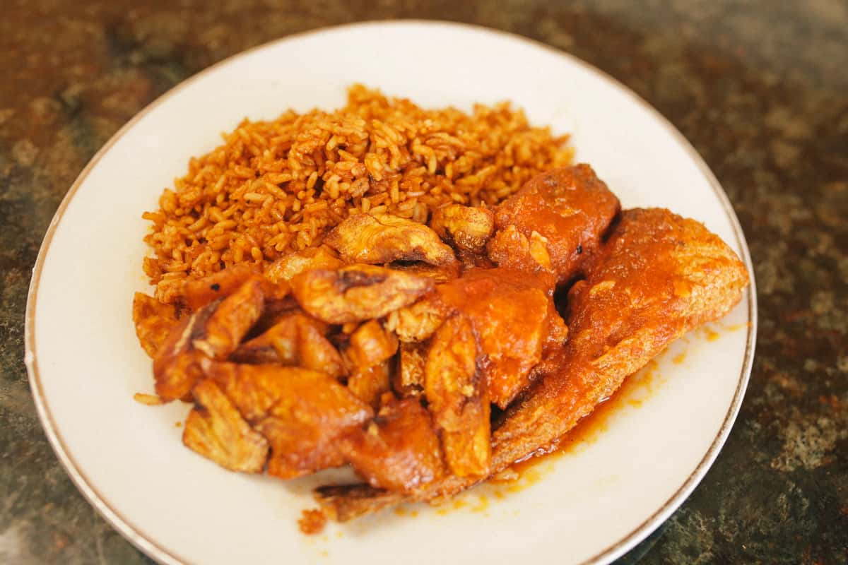 plate of rice and meat