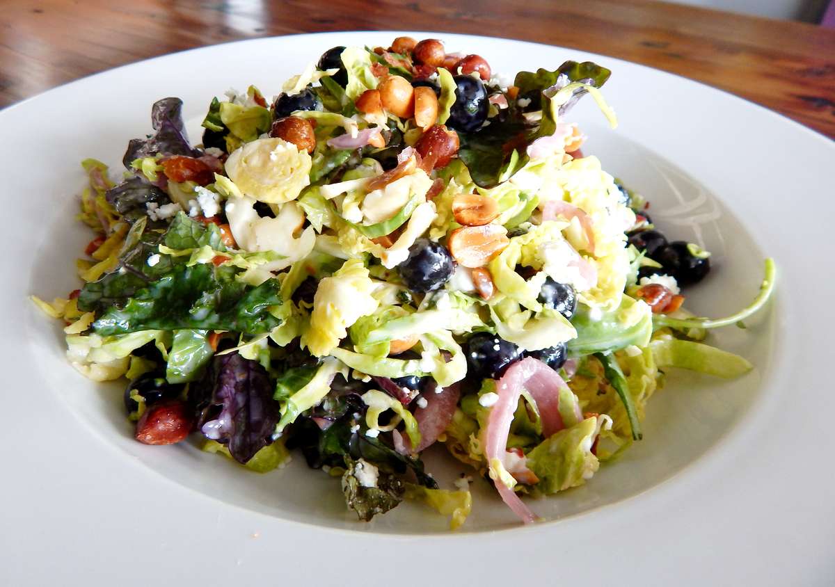 shaved brussels sprout and blueberry salad