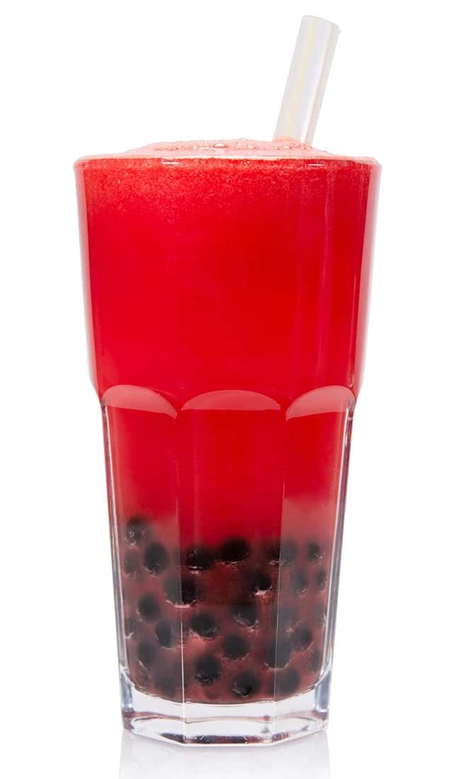 Glass of watermelon juice with boba