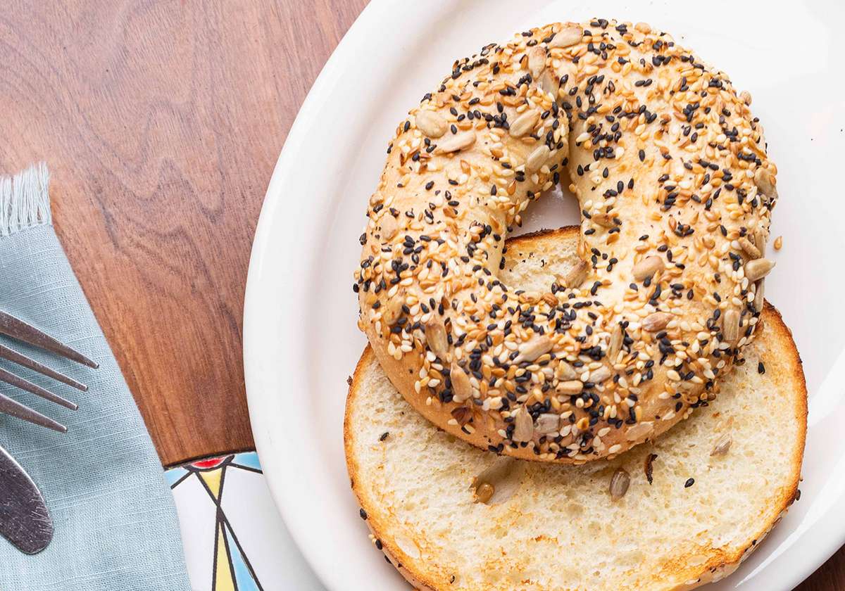 Bagel with seeds on top