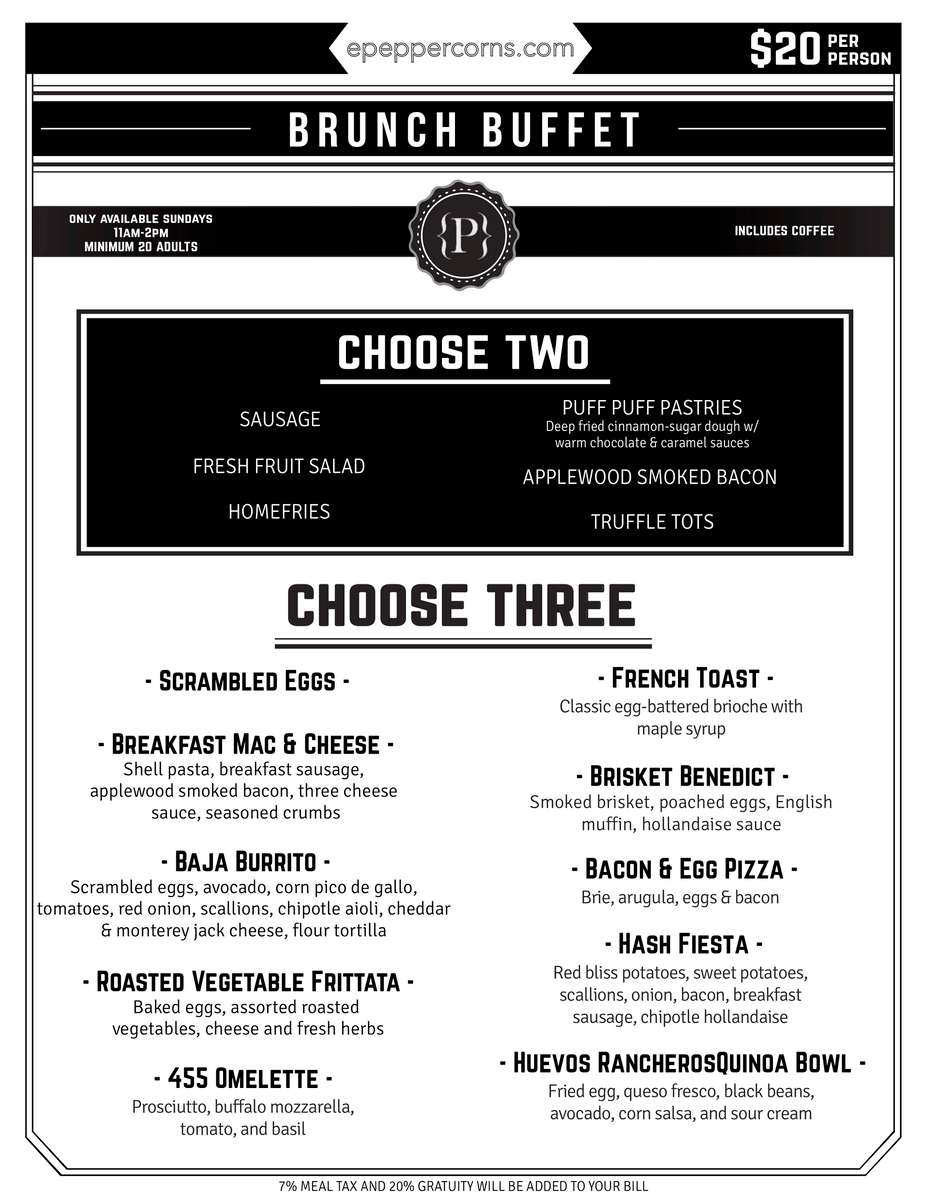 Function Menus Peppercorn's Grille & Tavern Restaurant in Worcester, MA