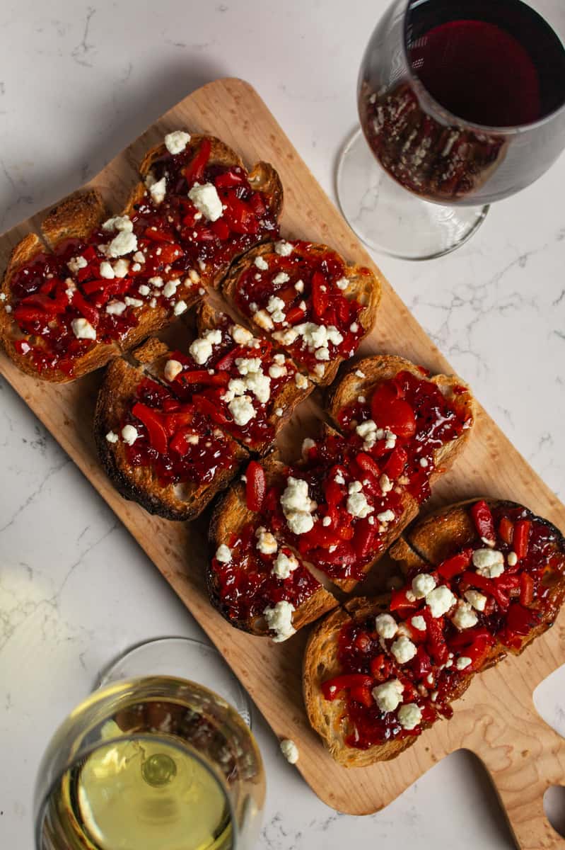 Roasted Red Pepper Jam, Goat Cheese, Diced Roasted Red Pepper